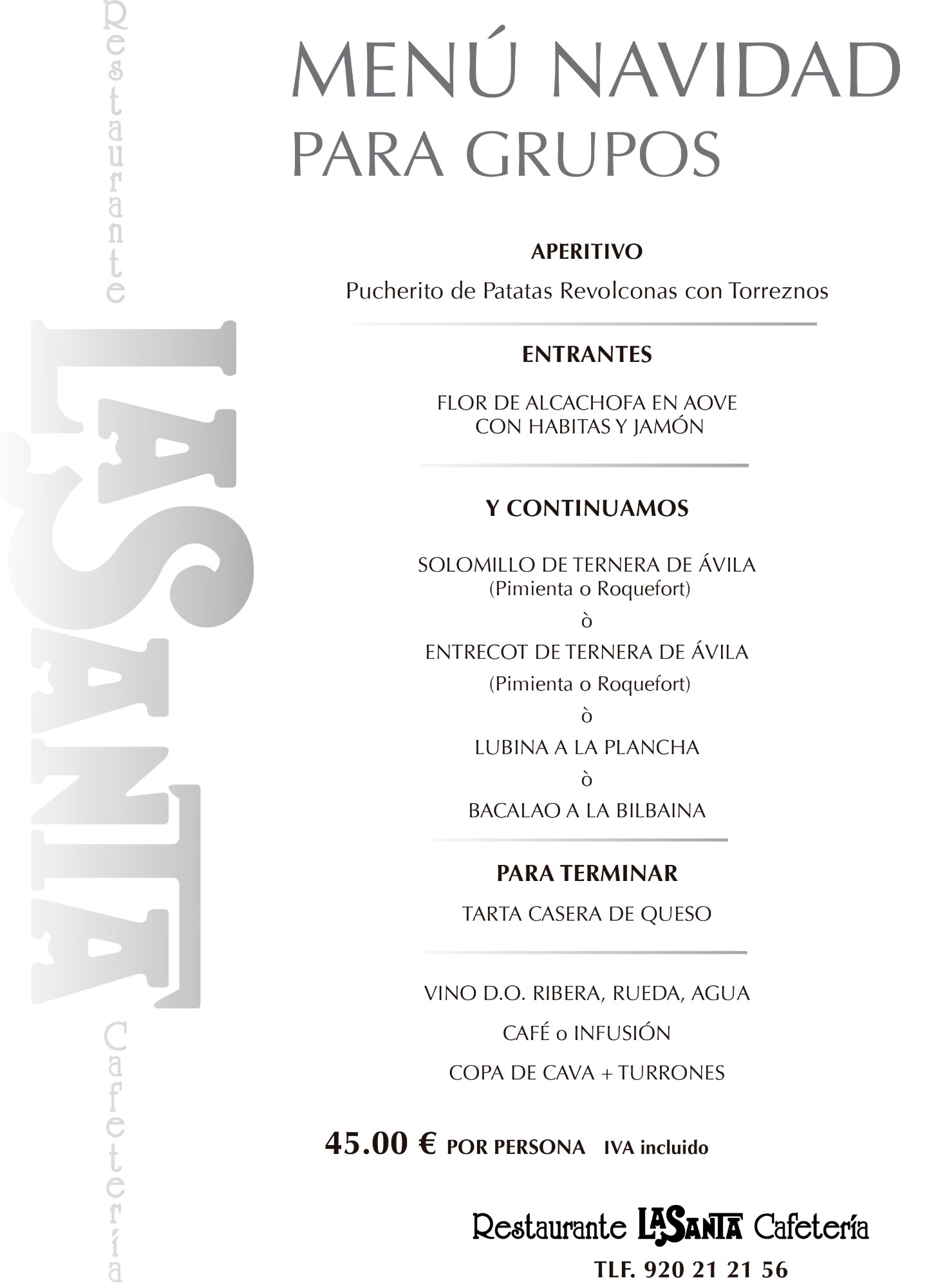 Menú de Navidad para grupos — 45 € por persona