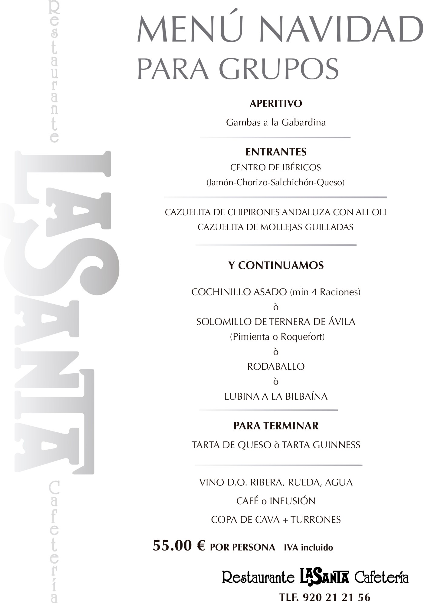 Menú de Navidad para grupos — 55 € por persona
